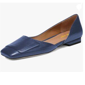 WO Wagas Dark Blue Pump Side Cut Block Low Heeled Square Toe Slip On Shoes